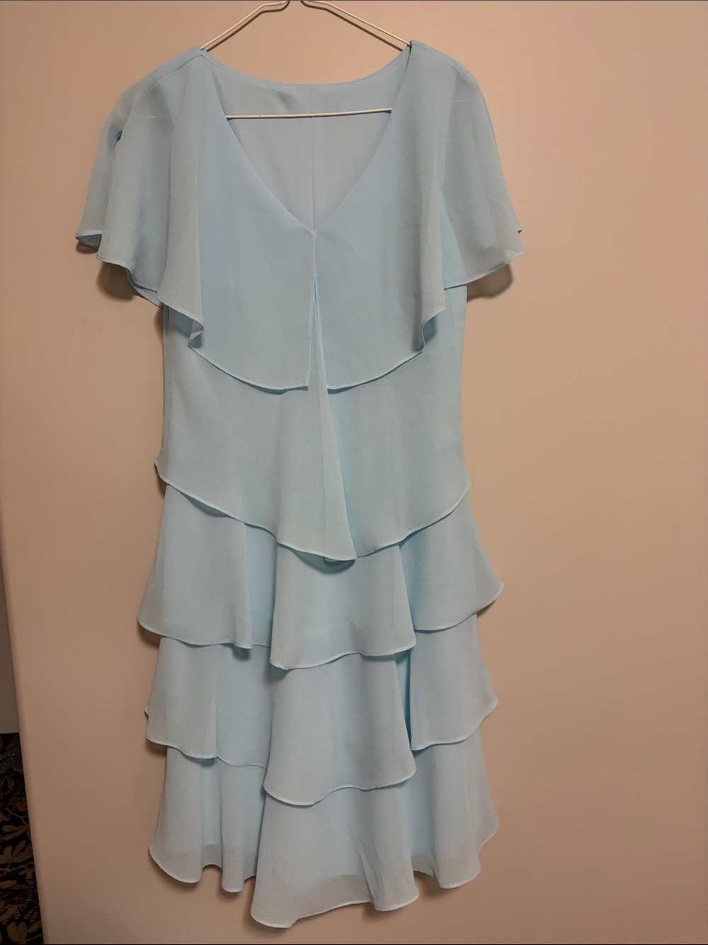 Tiered Flutter-Sleeve Midi Dress in Light Blue